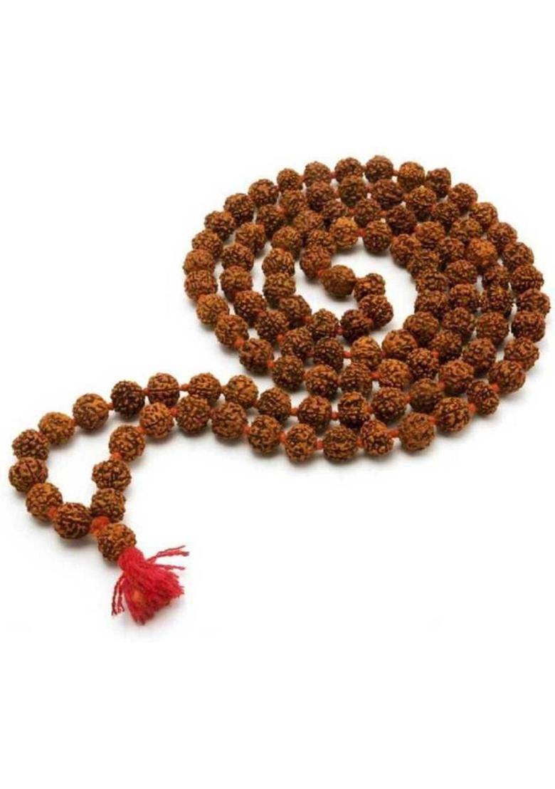 Original 5 Mukhi Rudraksha Natural 8mm Japa Mala 108 Beads Wood Chain - Indya