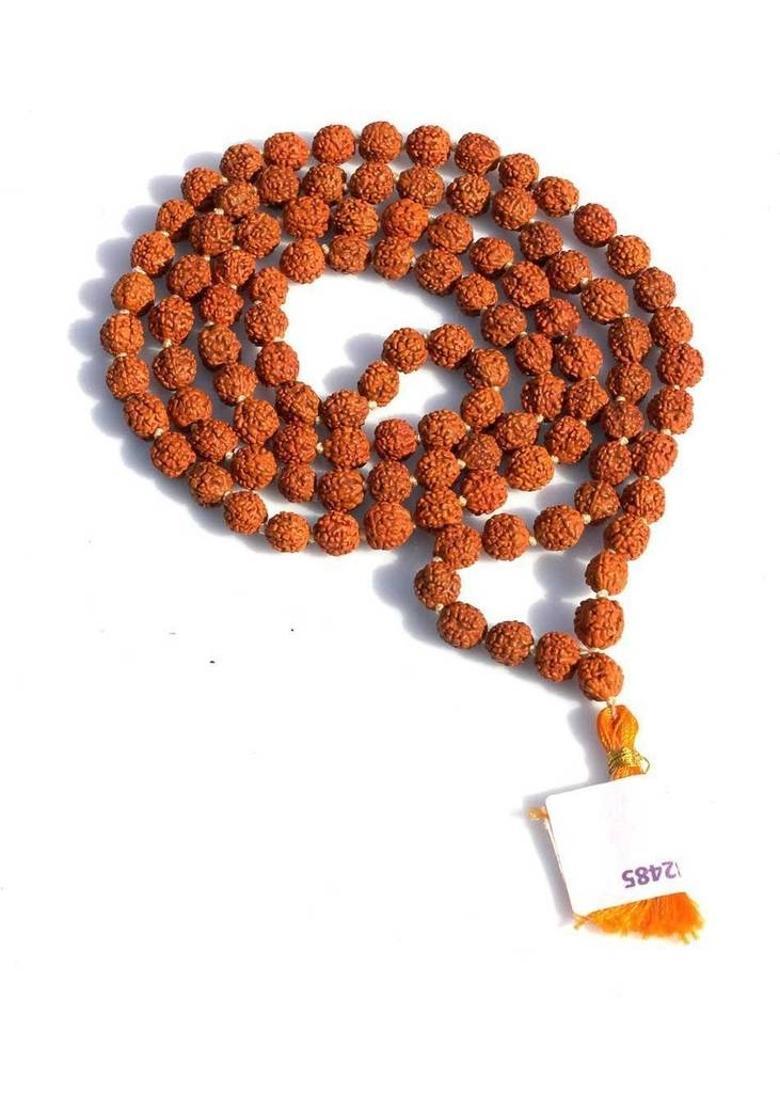 Original 5 Mukhi Rudraksha Natural 8mm Japa Mala 108 Beads Wood Chain - Indya