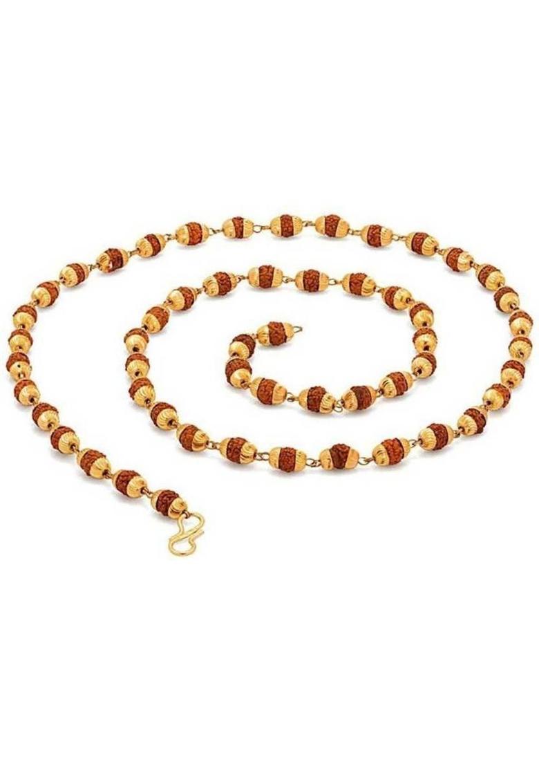Rudraksha Mala with Golden Cap (8mm 36 Beads) Rare Collection for Unisex Wood Chain - Indya