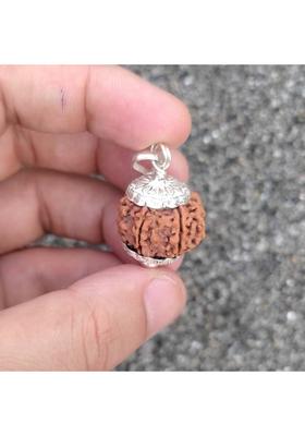 JangraBro Original 5 Mukhi Rudraksha with Silver Pendant from Nepal Certified by Lab Silver Beads Wood Locket