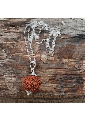 RatanBazar 5 MUKHI NATURAL RUDRAKSHA BEADS SILVER PLATED PENDNAT FOT MEN & WOMEN Silver Brass Pendant