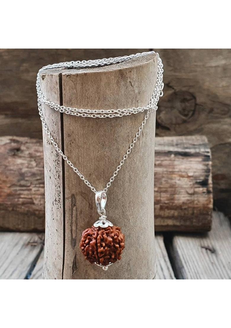 RatanBazar 5 MUKHI NATURAL RUDRAKSHA BEADS SILVER PLATED PENDNAT FOT MEN & WOMEN Silver Brass Pendant - Indya