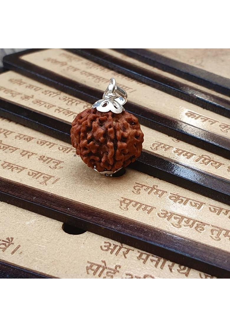 RatanBazar 5 MUKHI NATURAL RUDRAKSHA BEADS SILVER PLATED PENDNAT FOT MEN & WOMEN Silver Brass Pendant - Indya