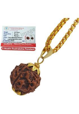 Rudra gems Jewellery Rudraksha 5 Mukhi 100% Original Lab Certified Nepali - Himalaya Rudraksha Gold-plated Beads Brass, Wood Pendant Set