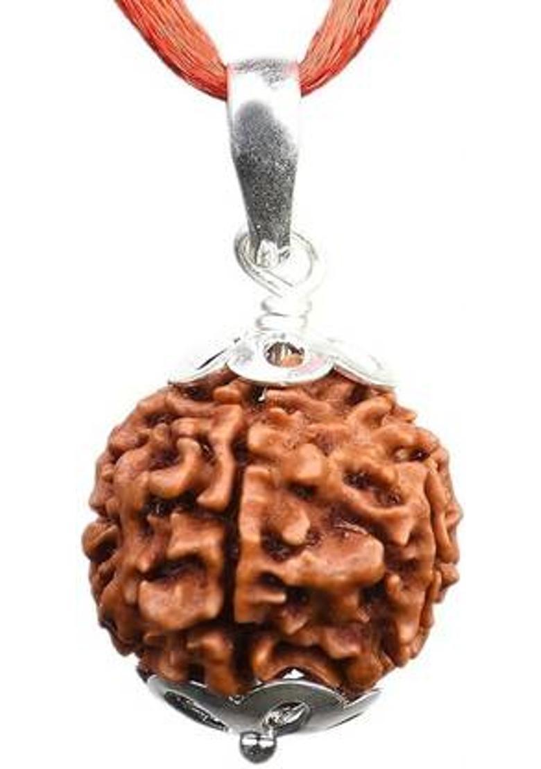 Rudra gems Jewellery 5 Mukhi Rudraksha Five Face Rudraksha Original Nepali Bead With Metal Capped Wood Pendant - Indya