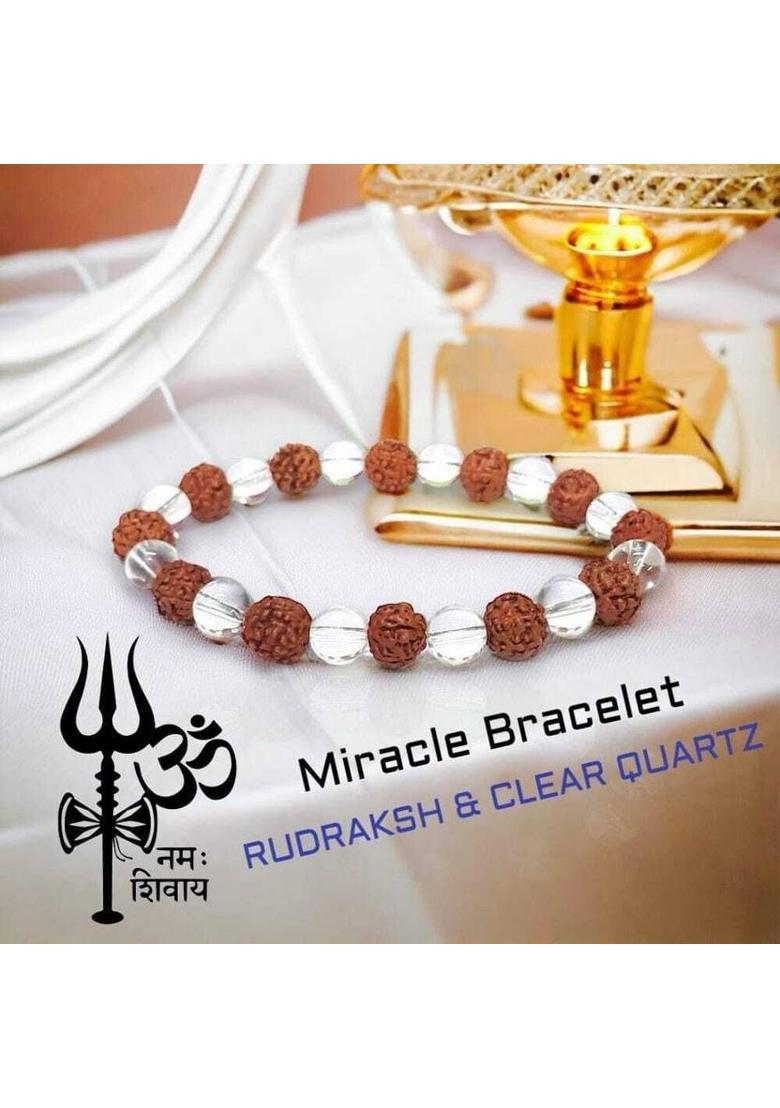 Stone, Rudraksha, Clear Quartz Crystal Bracelet - Indya