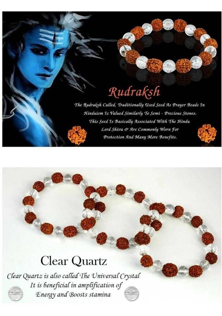 Stone, Rudraksha, Clear Quartz Crystal Bracelet - Indya