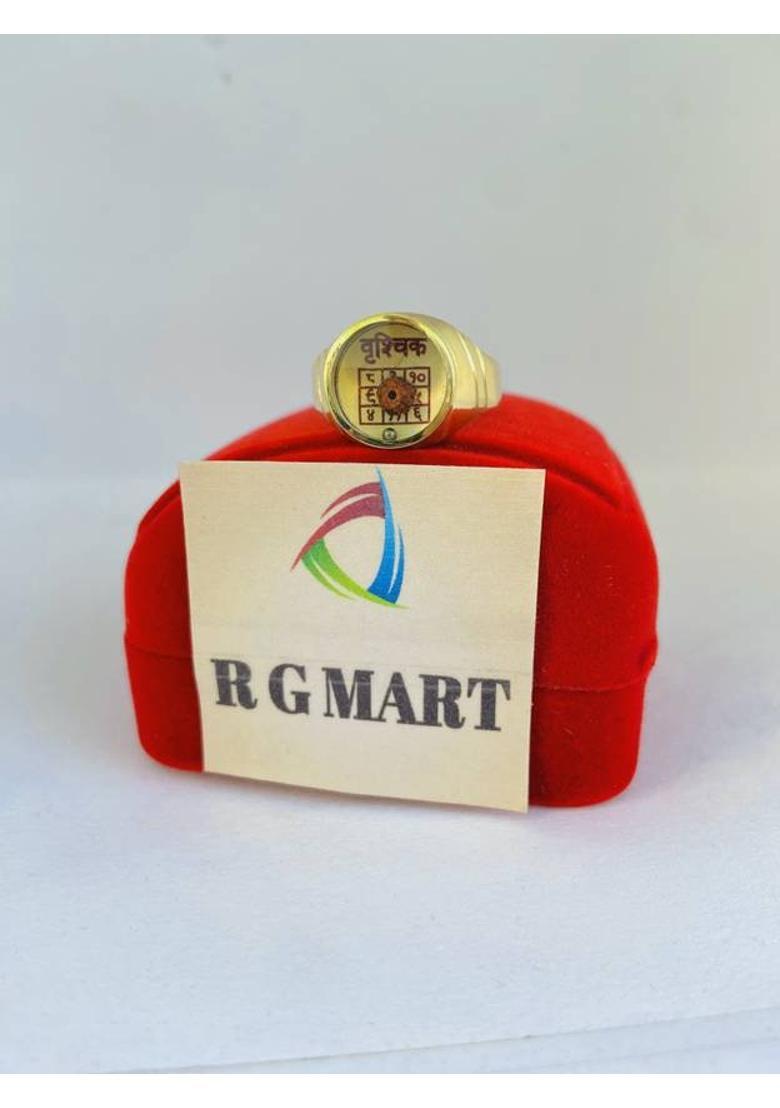 Ashtadhatu Vrishchik (Scorpio) Rudraksha Rashi With Para Gold Plated Jadit Brass Gold Plated Ring - Indya