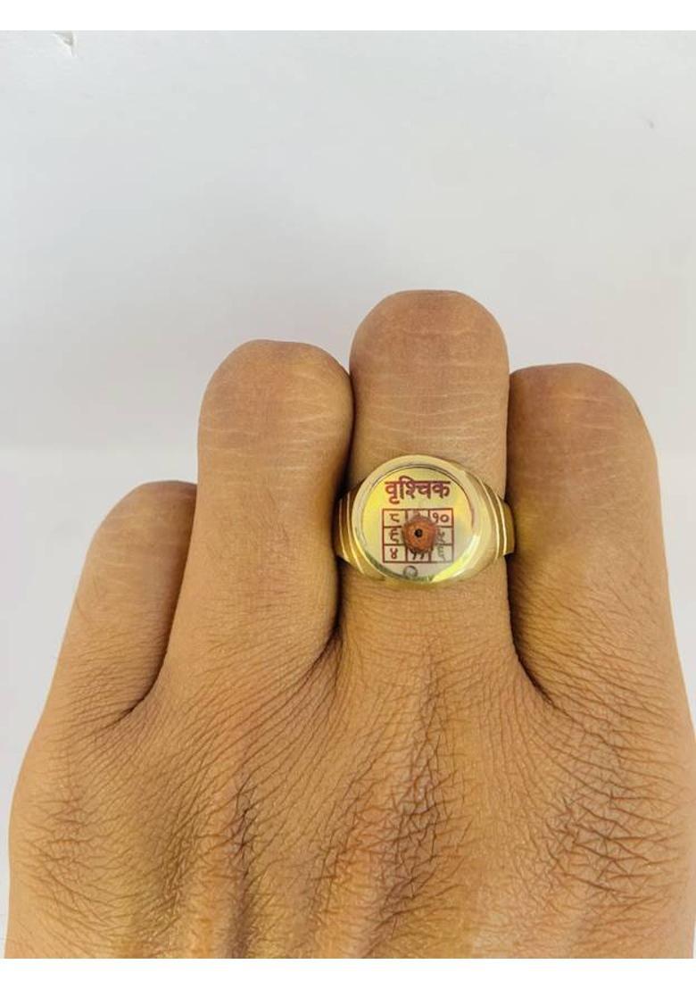 Ashtadhatu Vrishchik (Scorpio) Rudraksha Rashi With Para Gold Plated Jadit Brass Gold Plated Ring - Indya
