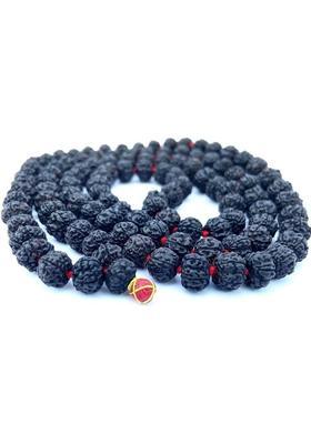 Rudraksha Panchmukhi Mala (Black, 9-10mm) 108 Beads Wood Chain
