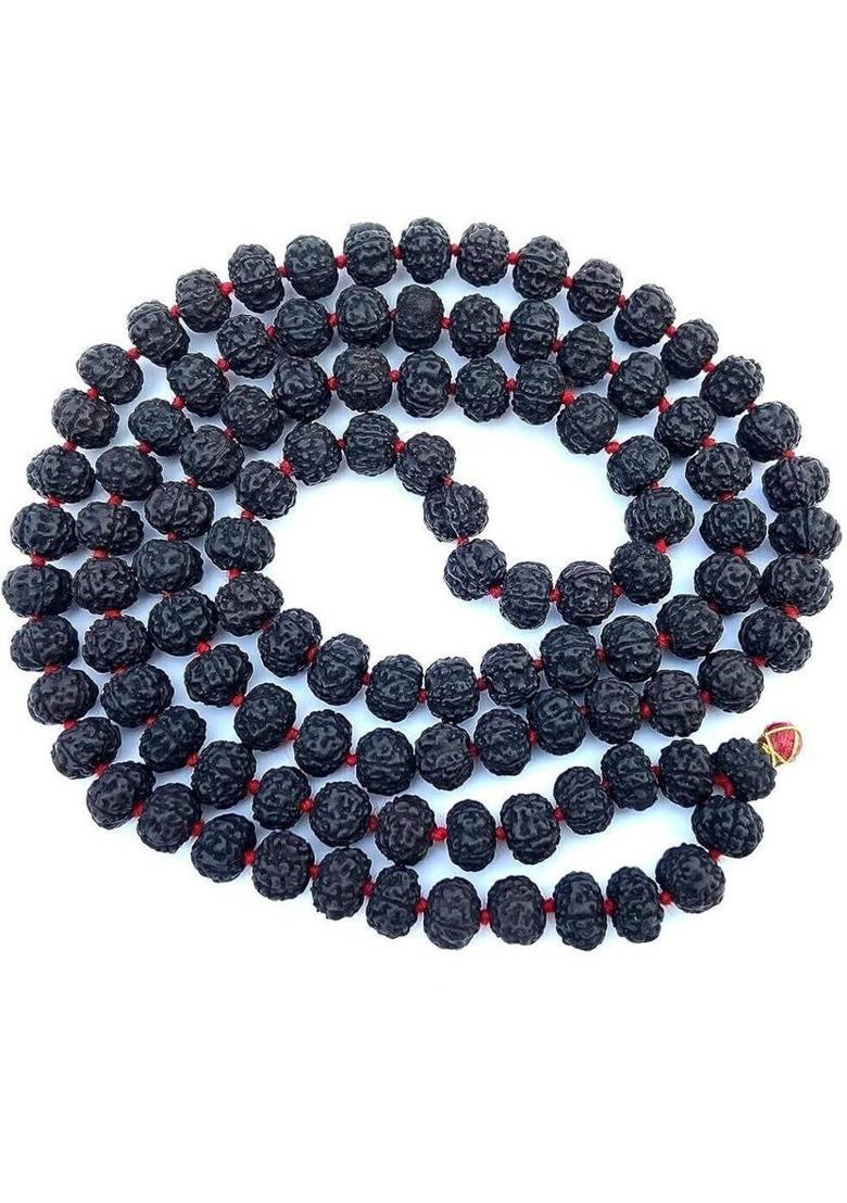 Rudraksha Panchmukhi Mala (Black, 9-10mm) 108 Beads Wood Chain - Indya
