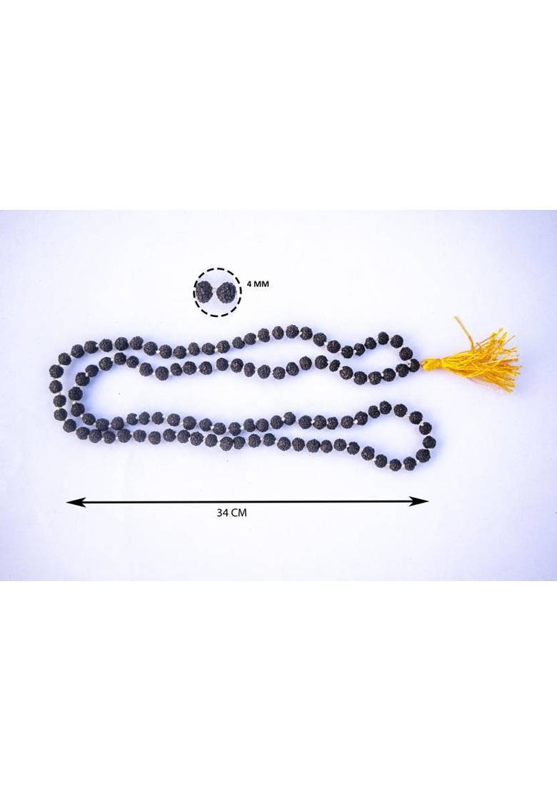 Black Rudraksha Mala (4 mm, Rarest Size, Neck Length,108+1 Beads, Lab Certified) Wood Chain - Indya