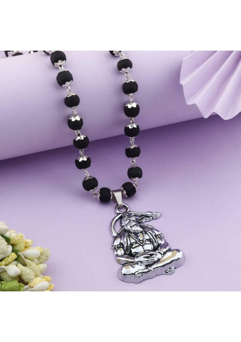 Samadhi Hanuman Karungali Mala Silver Plated Brass Chain Set - Indya
