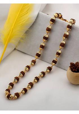 Natural Rudraksha Mala 7mm Beads With Micro Gold Plated Cap Beads Gold-plated Plated Alloy Chain