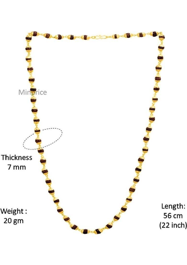 Natural Rudraksha Mala 7mm Beads With Micro Gold Plated Cap Beads Gold-plated Plated Alloy Chain - Indya