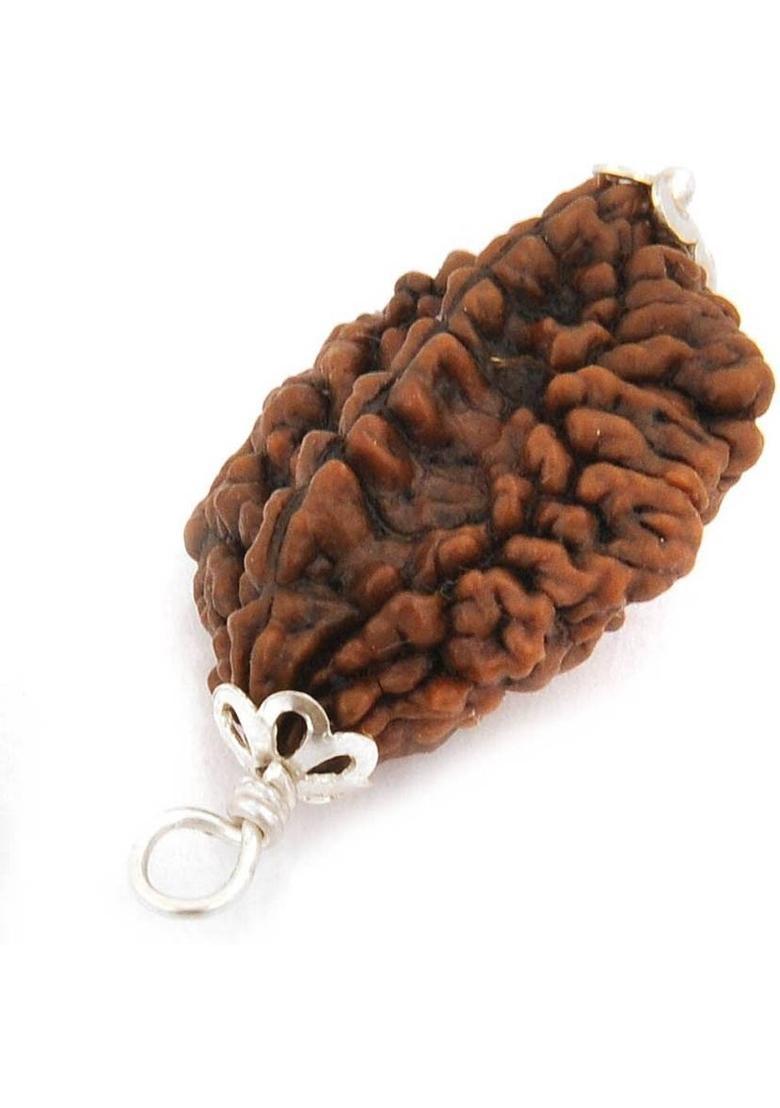 JangraBro 2 Mukhi Nepali Certified Rudraksha Silver Wood Pendant - Indya