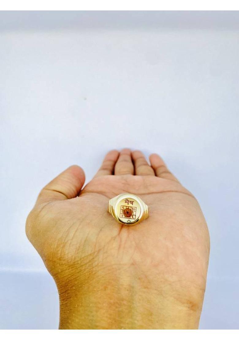 ASTHADHATU MESH (ARRIES) RASHI RUDRAKSHA WITH PARA GOLD PLATED JADIT Brass Gold Plated Ring - Indya