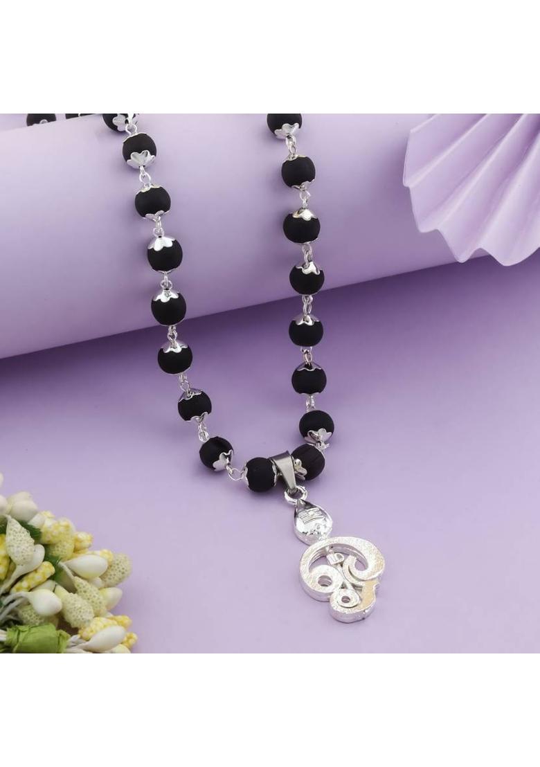 Murugan Vel Sign Karungali Mala Silver Plated Brass Chain Set - Indya
