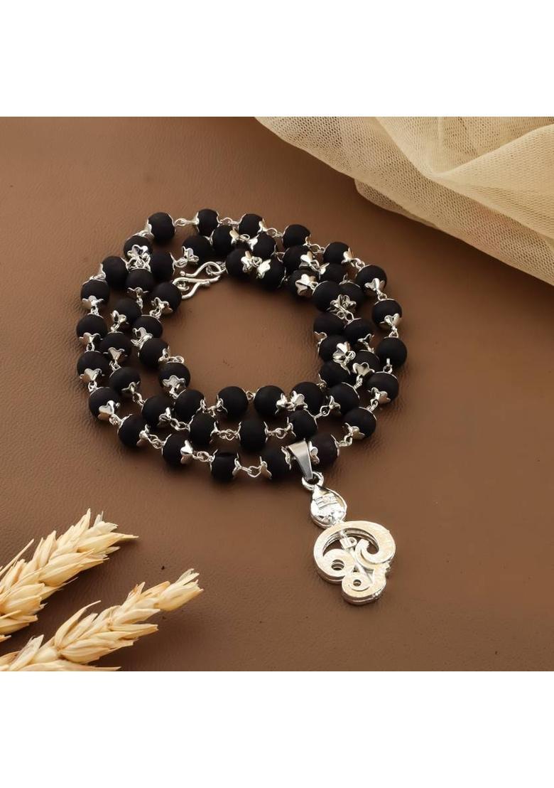 Murugan Vel Sign Karungali Mala Silver Plated Brass Chain Set - Indya