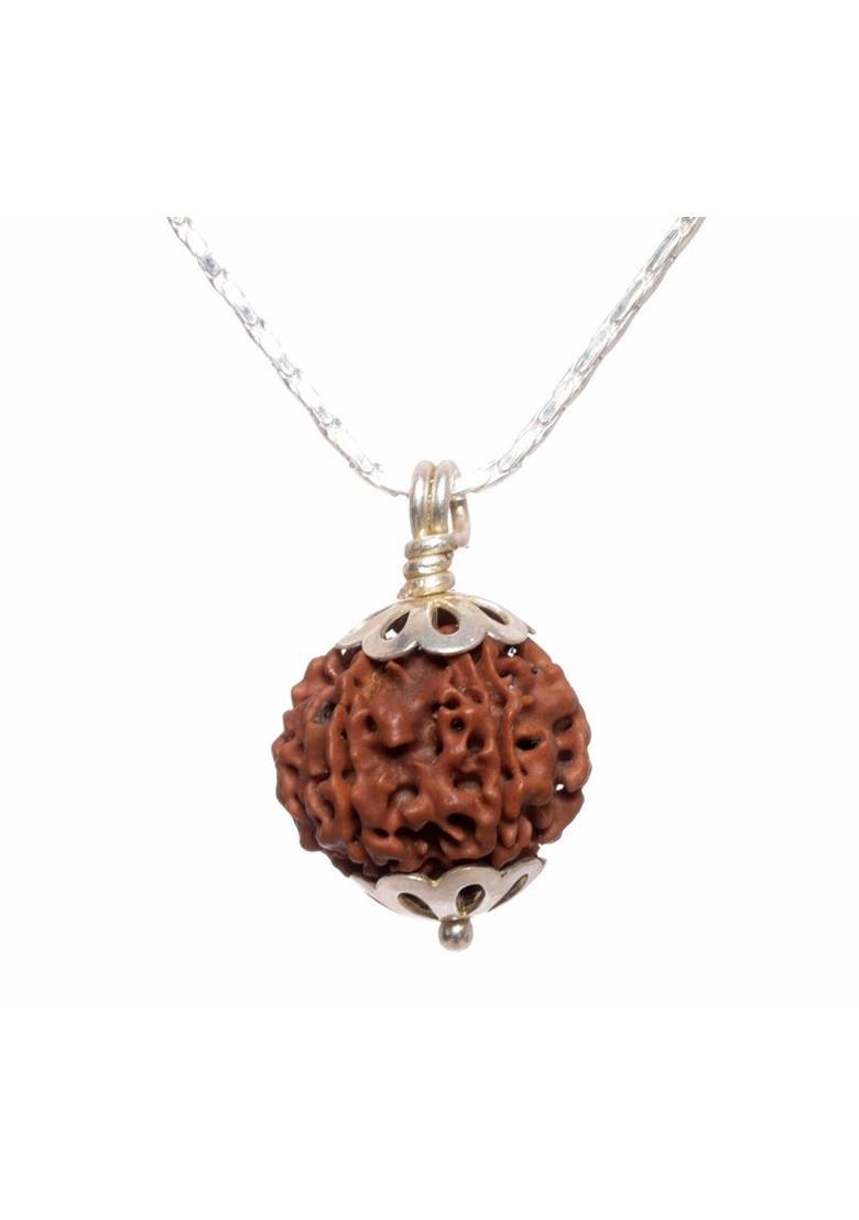 Parashara ARKAM Six Mukhi Rudraksha with Silver Pendant and Silver Chain / Original Nepali 6 Mukhi Rudraksha and detailed Puja and wearing instructions Wood Pendant - Indya