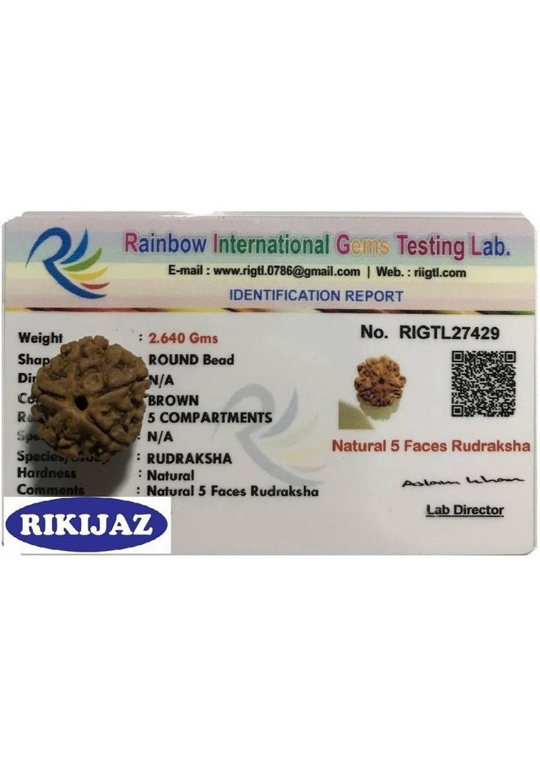 RIKIJAZ 5 Mukhi Nepali Rudraksha Pendant Five Face Rudraksha Natural Bead Lab Certified Silver Wood Pendant - Indya