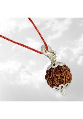 Fine Creation 5 Mukhi Rudraksha Five face Panchmukhi Rudraksha Nepali with Lab Certificate Silver Wood Pendant