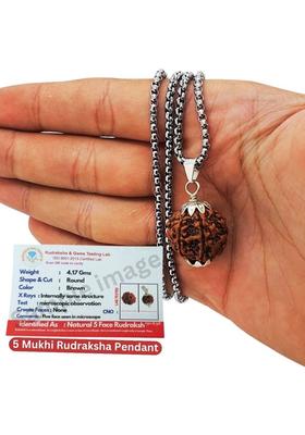 Dayalu Store Nepali 5 Mukhi Rudraksha Original Five Face Rudraksha Metal Capping Silver Beads Brass, Wood Locket