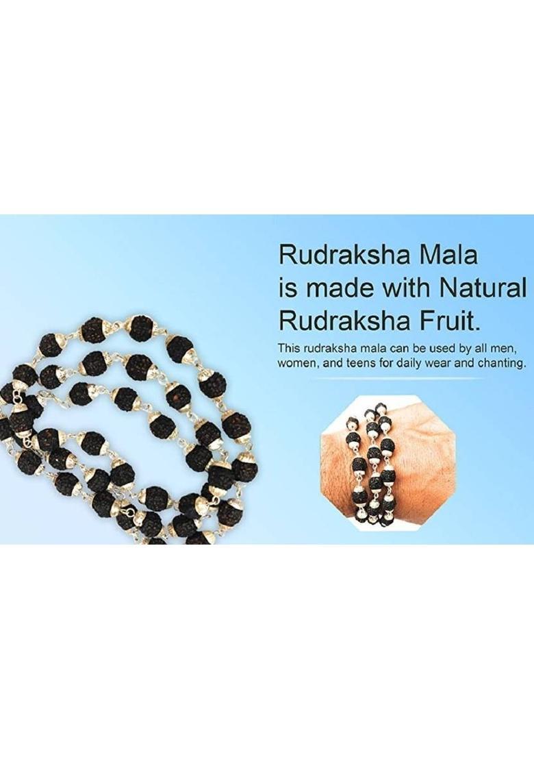 Mahakal Shivji Natural Himalaya Black Beads Simple Mala Original Silver Plated Brass, Copper Chain - Indya