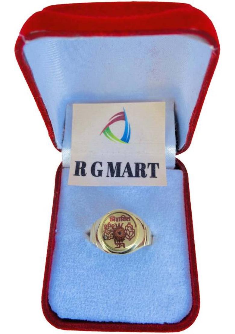 Ashtadhatu Trishakti Rudraksha With Para Yantra Brass Gold Plated Ring - Indya