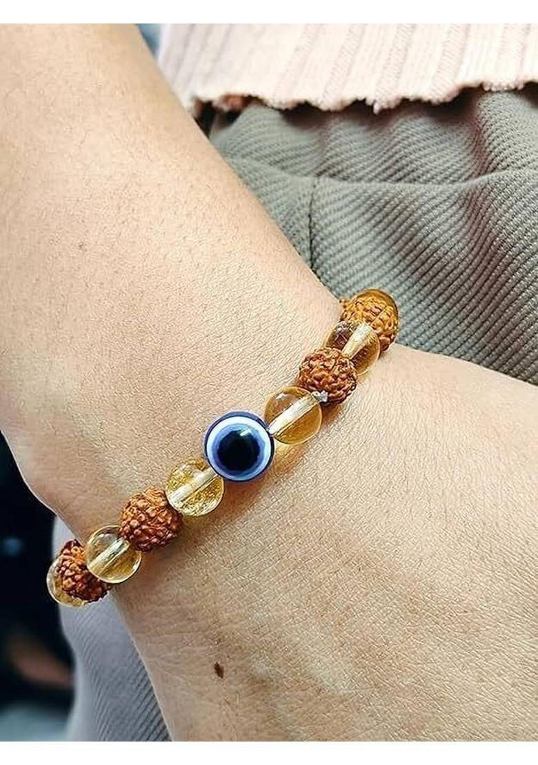 Stone, Crystal, Rudraksha, Citrine, Evil Eye Agate Bracelet&nbsp;&nbsp;(Pack of 2) - Indya