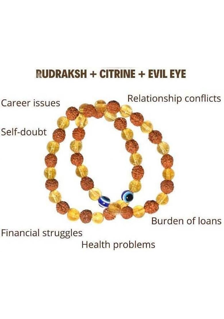 Stone, Crystal, Rudraksha, Citrine, Evil Eye Agate Bracelet&nbsp;&nbsp;(Pack of 2) - Indya