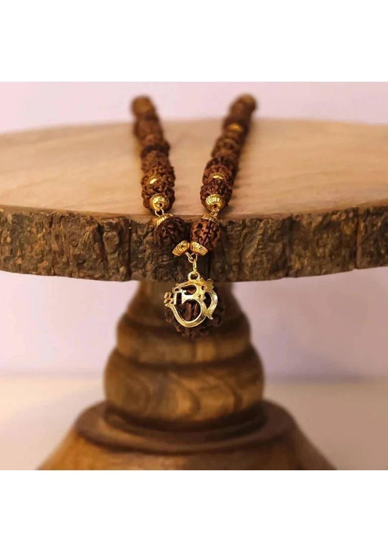 Om 5 Mukhi Rudraksha Pendant Necklace | For Men & Women | Spiritual Jewelry Gold-plated Plated Brass Necklace - Indya