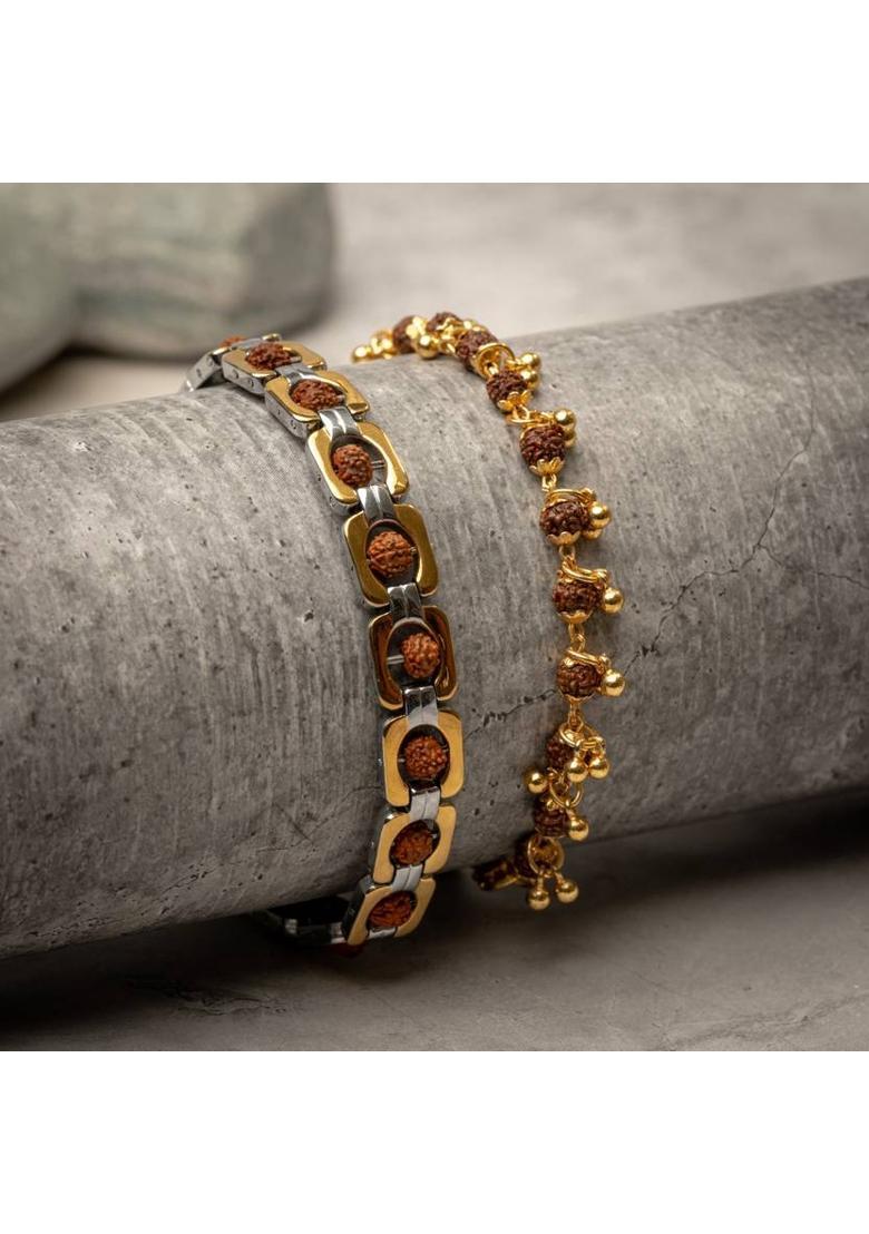 Rudraksha Gold-plated Bracelet&nbsp;&nbsp;(Pack of 2) - Indya