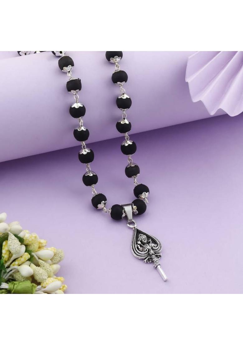 Murugan Vel-Astra Karungali Mala Silver Plated Brass Chain Set - Indya