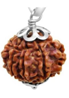 RSPSHAKTI 10 Mukhi Natural and Original 20+ mm Rudraksha Rudrakash Panch dhatu Silver Coated Pendant for Men and Women with Lab Certificate Ruling God Krishna Silver Wood