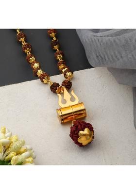 Tabij Trishul OM Rudraksha Mala Silver Plated Brass Chain Set