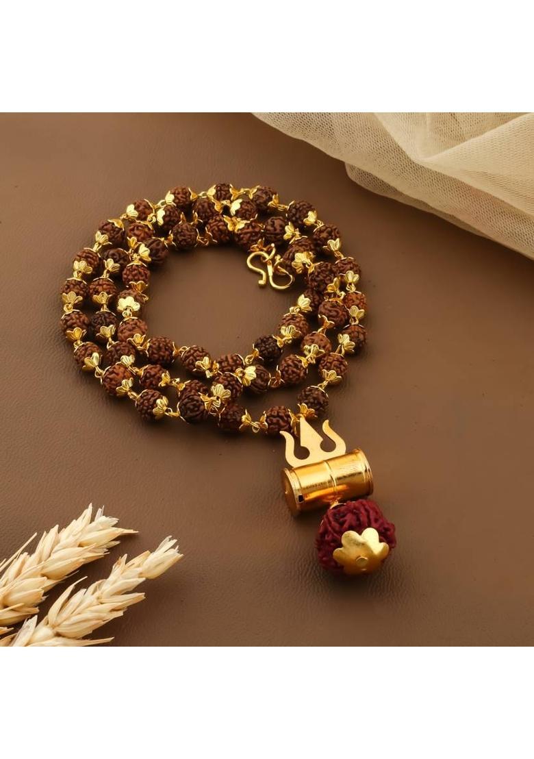 Tabij Trishul OM Rudraksha Mala Silver Plated Brass Chain Set - Indya