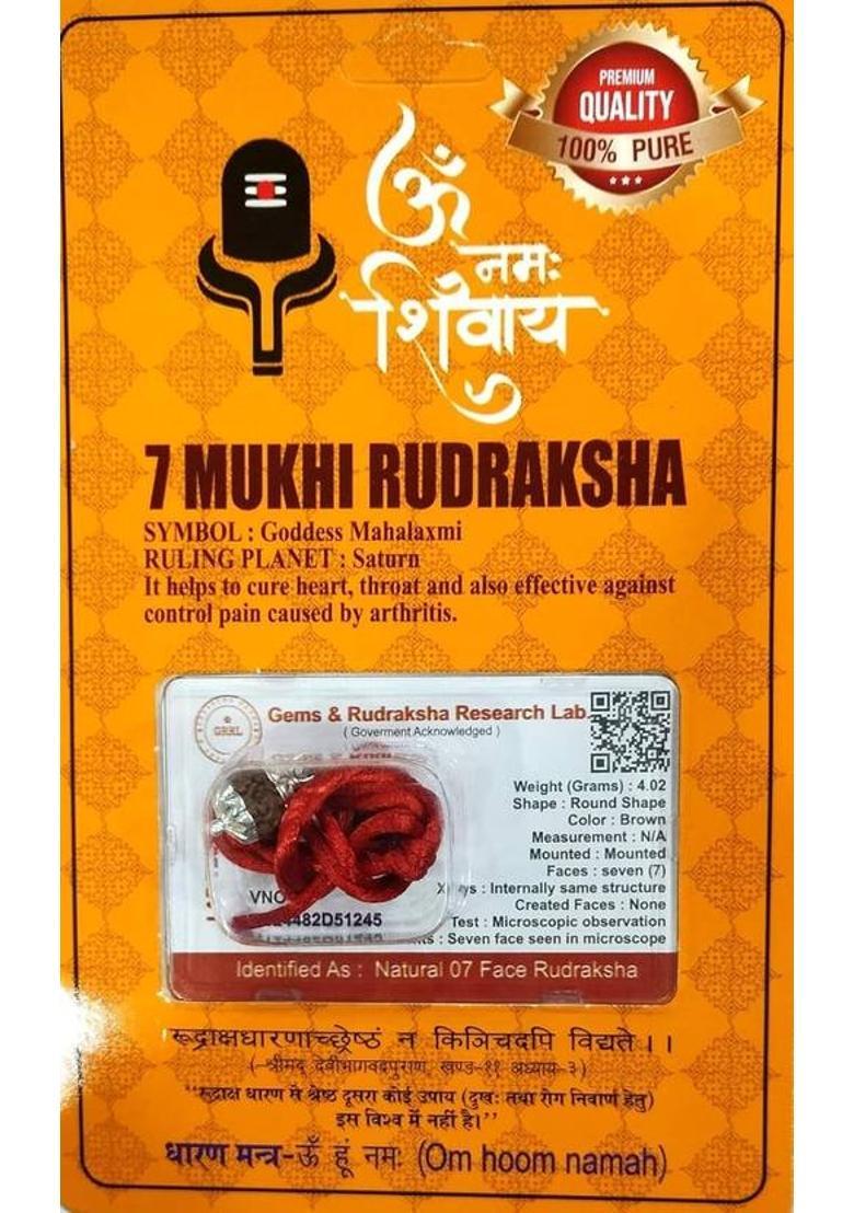 A & S VENTURES 7 Mukhi Rudraksha With Capped with Silver Capping & Handmade Wood Locket - Indya