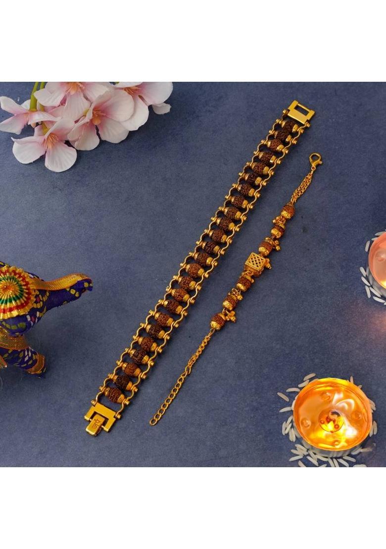 Rudraksha Gold-plated Bracelet Set&nbsp;&nbsp;(Pack of 2) - Indya