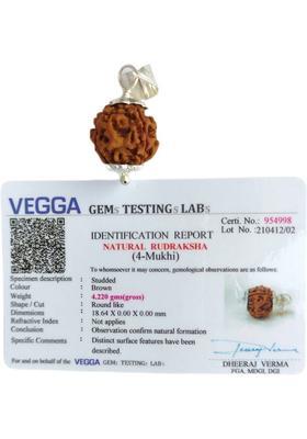 jupiter speaks 4 Mukhi Rudraksha Nepal Pendant With Lab Certificate, 100% Original Four Face Ruthratcham Bead Size 17-20 mm German Silver Color Brown for Men & Women Wood Pendant