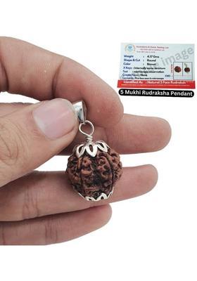 Rudra gems Jewellery Certified 5 Mukhi Rudraksha Beads Natural 5 Face Rudraksha Beads Locket Silver Beads Brass, Wood Pendant