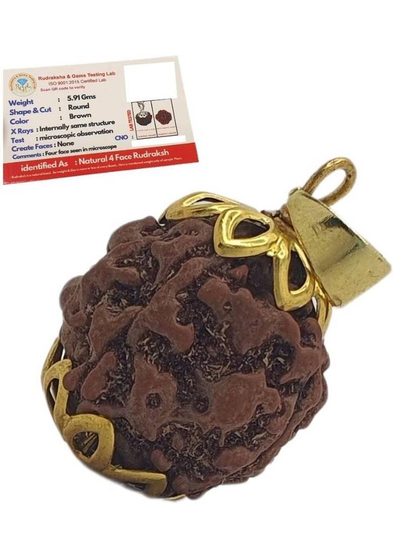 HAPPY CREATION 4 Mukhi Rudraksha Original Certified Nepali Char Mukhi Rudraksha Gold-plated Beads Brass, Wood Locket - Indya