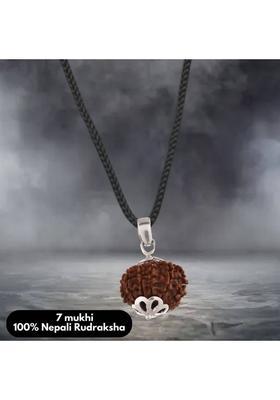Fine Creation Lab Certified Natural 7 Mukhi Rudraksha Bead Indonesia 7 Face Rudraksha Silver Brass Pendant