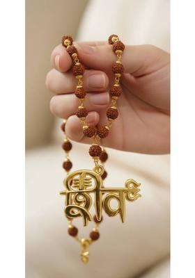 ringzinnie Rudraksha Mala Golden Shiv Pendant for Men & Women Spiritual Mahadev Jaap Mala Gold-plated Alloy Locket