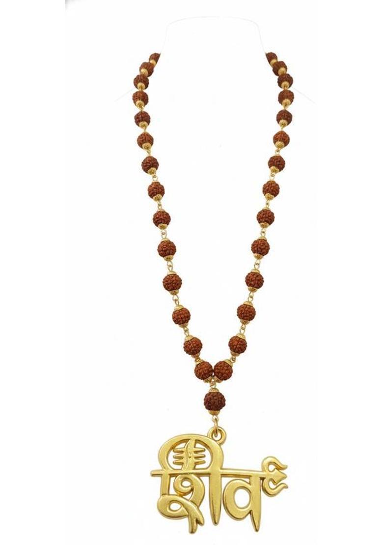 ringzinnie Rudraksha Mala Golden Shiv Pendant for Men & Women Spiritual Mahadev Jaap Mala Gold-plated Alloy Locket - Indya