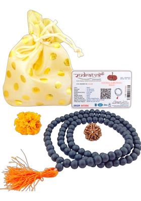 Karungali Malai with 5 Mukhi Rudraksha & 2 Lab Certification - 8mm 108+1 Beads/ Wood Necklace