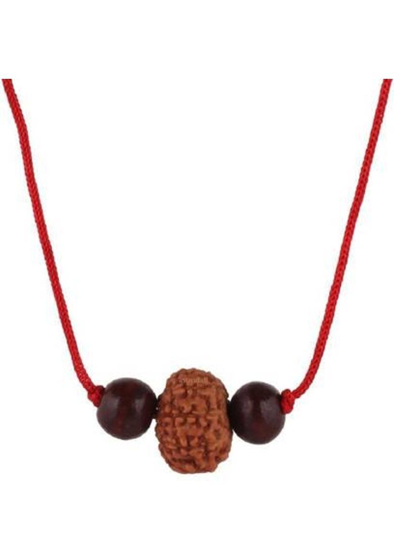 3SIX5 8 Mukhi Indonesian Java Rudraksha (Small Size) With Red Chandan Beads Wood Pendant - Indya
