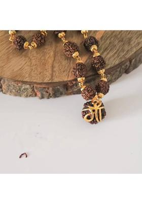 Lab Tested 5 Mukhi Natural Brown Maa Rudraksha Pendant Necklace 10Mm Gold-plated Plated Brass Necklace