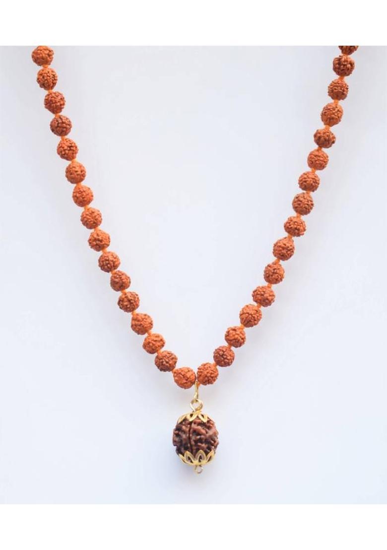 ng gems Nepali 7 Mukhi Rudraksha Goldend Pendant Along With 8 mm Size 5 Mukhi 54 Beads Mala Brass Brass Pendant - Indya
