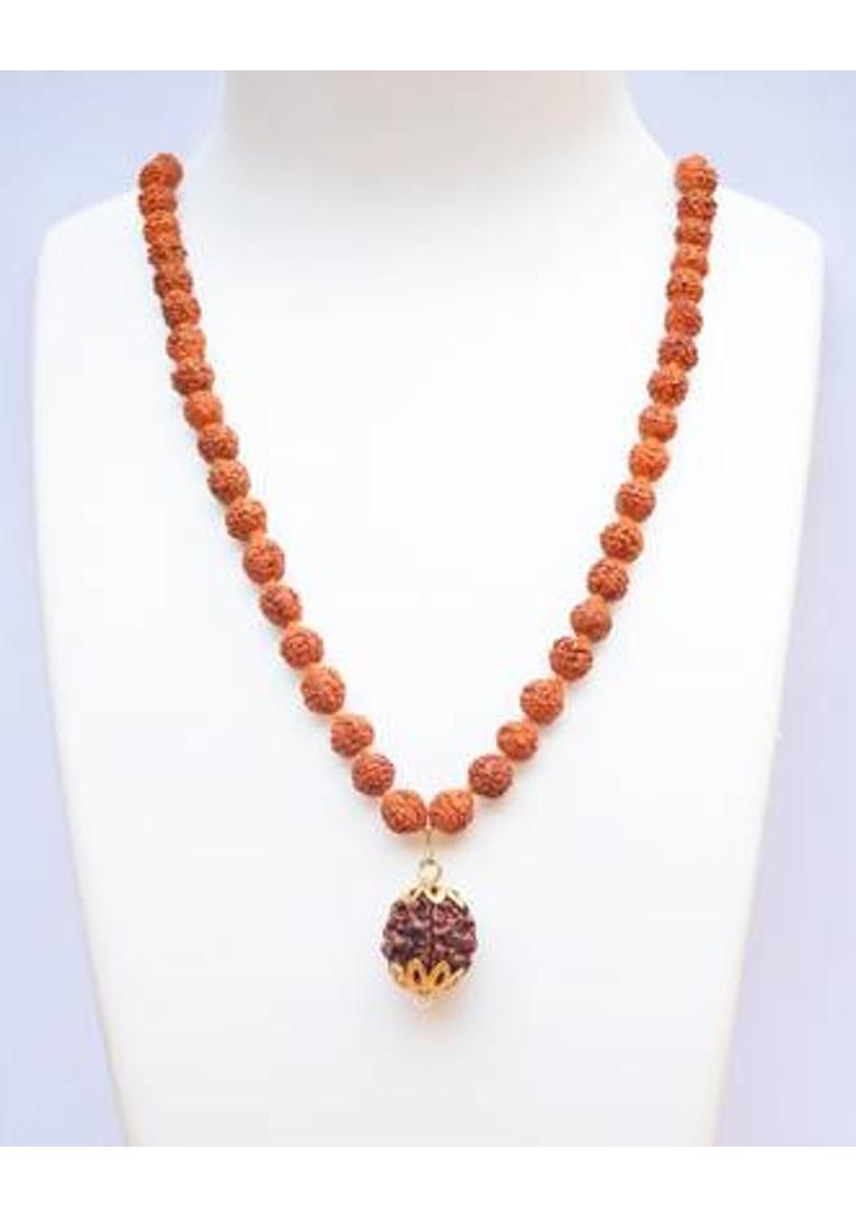 ng gems Nepali 7 Mukhi Rudraksha Goldend Pendant Along With 8 mm Size 5 Mukhi 54 Beads Mala Brass Brass Pendant - Indya